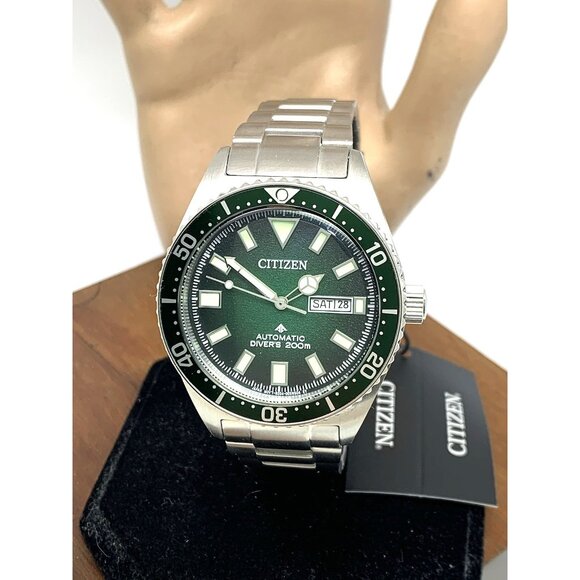 Citizen Men's Watch NY0121-50X Promaster Automatic Diver Green Dial Steel 41mm - Picture 1 of 15